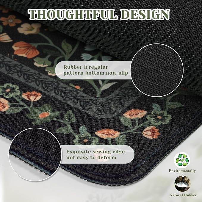iCasso Aesthetic Floral Desk Mat, L Mouse Pads, Anti-Slip Retro Mousepad - Image 4
