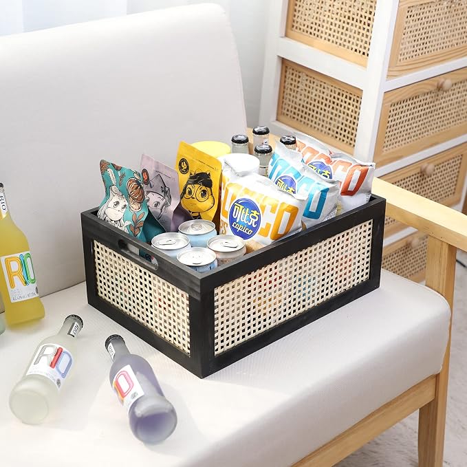 Black Wooden Basket, Rattan Storage Basket - Image 6