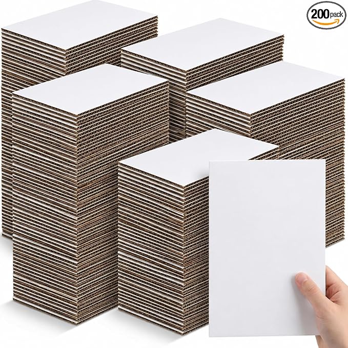 200 Packs 3.5x4.5 Inch Corrugated Cardboard Sheets, Premium White Corrugated by ANSSDO
