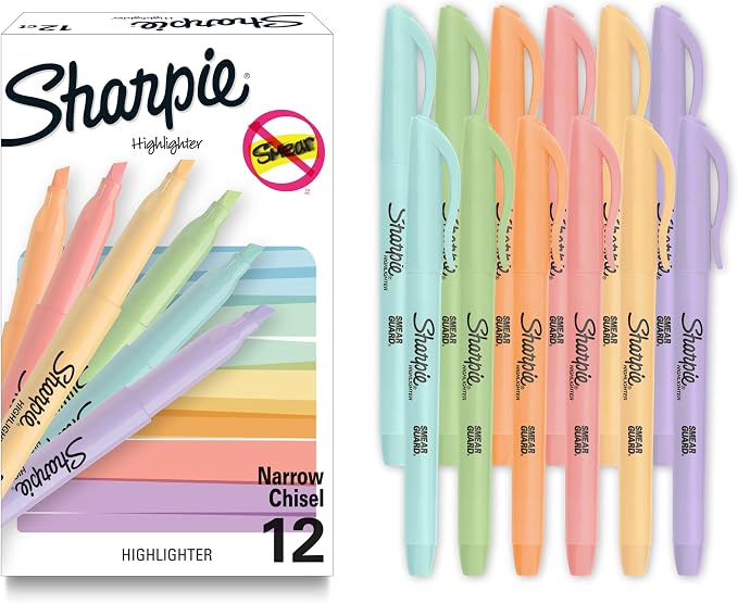 Sharpie Pocket Highlighters, Mild Pastel Colors, Chisel Tip, and Office Use by Unknown