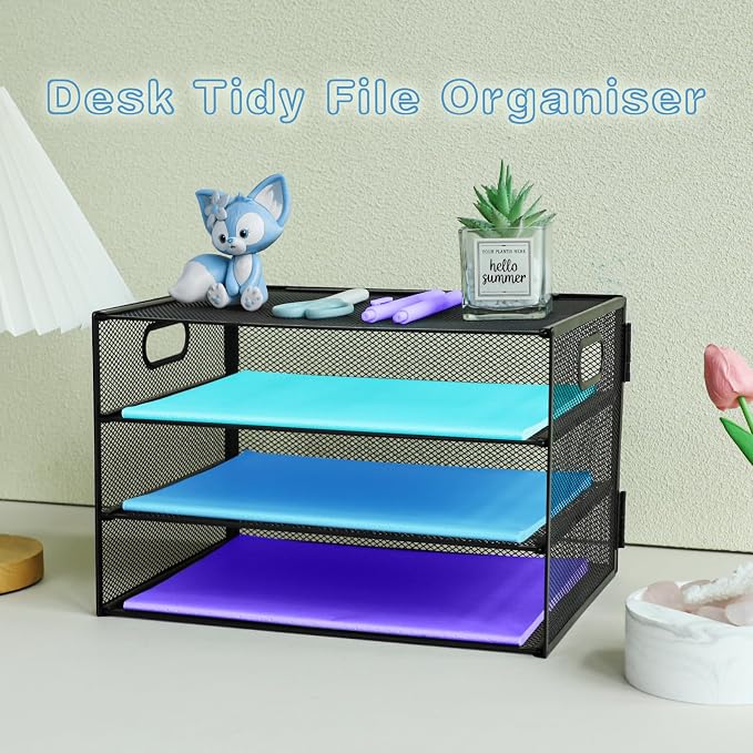 3 Tier Desk Organiser with Handle, Pull-Out Mesh File Organizer - Image 6