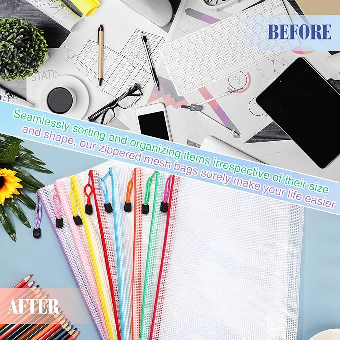 Jetec 32 Pcs Mesh Zipper Bags Toy Storage Bikini Organizer Bag Bolsas Para Guardar Trajes De Baño Waterproof Zipper Reusable Pouch Puzzle Multipurpose for Storage Office(Stylish Color,13 x 9.5 Inch)-DeskLoop Office