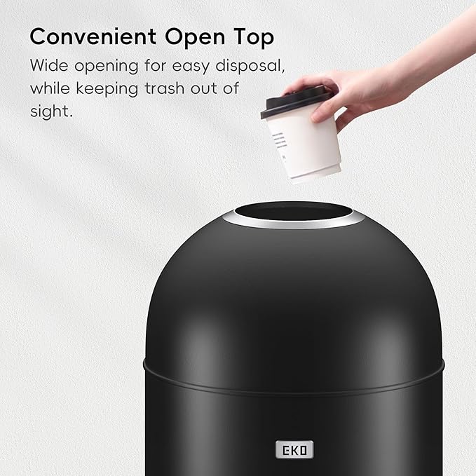 EKO Eternal 56L/15 Gallon Large Capacity Tall Commercial Trash Can, Round Open Top Waste Bin for Indoor and Outdoor, Black Steel Heavy-Duty, Durable Metal Garbage Bin for Home, Office, Restaurant-DeskLoop Office