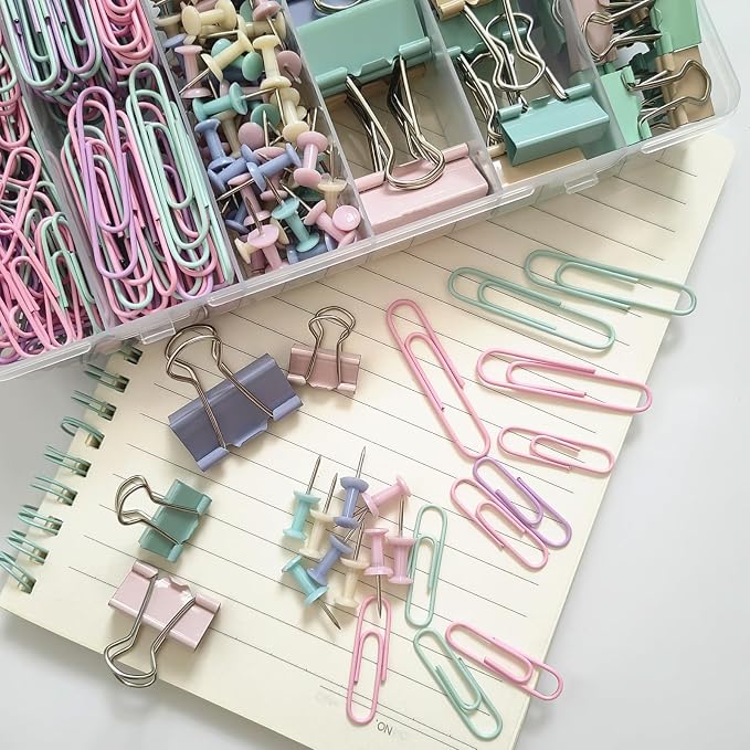 282 Pcs Colored Office Clips Set Binder Clips and Paper Clips Push Pin Colored - Image 2