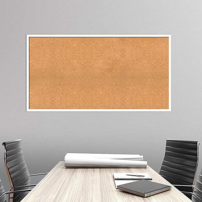 Amanti Art Natural Cork Board for Wall, 27x51 Vision Board with White Frame, Oversize Corkboard Office Decor for Home Organization, Modern Corkboard Pinboard to Display Items for Home Organization in-DeskLoop Office