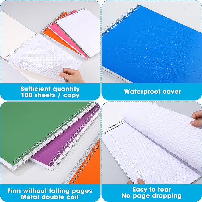 Faccito 12 Pack Top Steno Spiral Notebooks Bulk Top Bound Steno Pads Spiral Book11 x 8-1/2" 100 Sheets College Ruled Paper Notebooks for Office School University Work Supplies (Assorted Colors)-DeskLoop Office