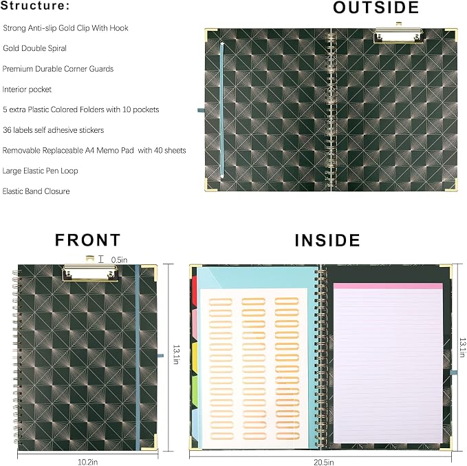 Clipboard Folio with Refillable Notepad, Hardcover Spiral Clipboard Folder - Image 2