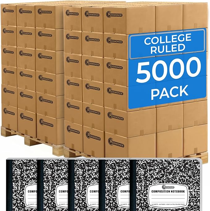 5000 Pack (Pallet) Composition Notebooks Bulk, College Ruled, 200 Pages (100 Sheets), 9-3/4 x 7-1/2, Bulk Supplies for School Districts, Black Marble Notebook, 4-7 Days Transit-DeskLoop Office