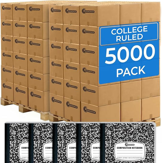 5000 Pack (Pallet) Composition Notebooks Bulk, College Ruled, 200 Pages (100 Sheets), 9-3/4 x 7-1/2, Bulk Supplies for School Districts, Black Marble Notebook, 4-7 Days Transit-DeskLoop Office