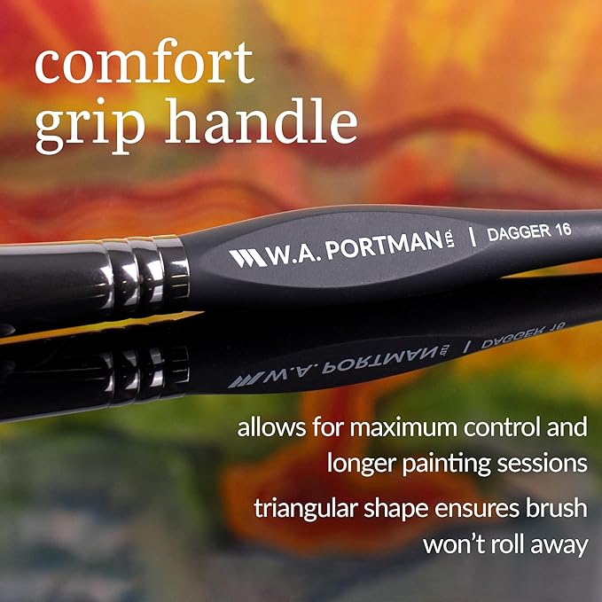 WA Portman Dagger Watercolor Paint Brushes Professional 4pc Set - 100% Vegan, Cruelty-Free Dagger Watercolor Brushes Professional - Acrylic Paint Brush Set with Triangular Comfort Grip-DeskLoop Office