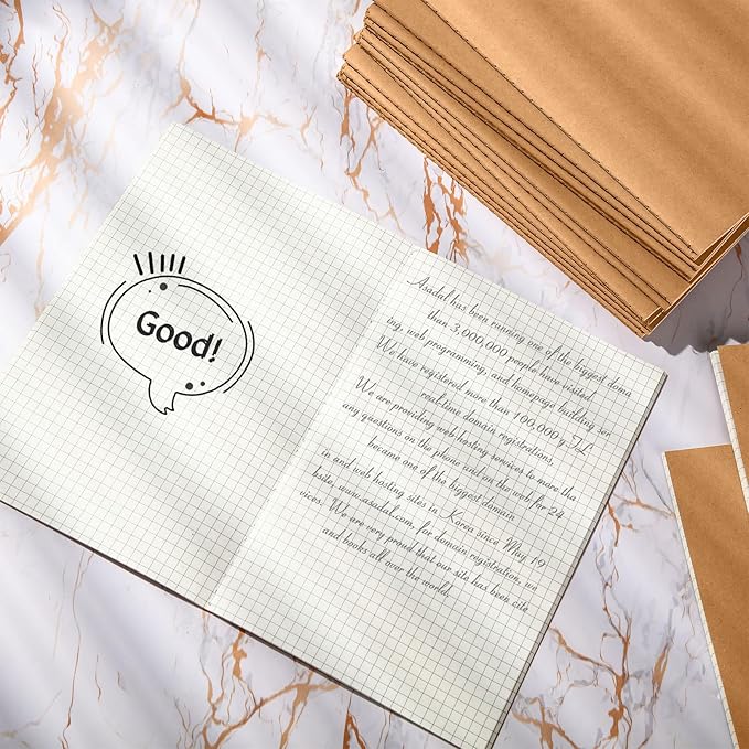 100 Pcs Kraft Notebook Journals 5.5 Inch x 8.3 Inch A5 Journal Softcover Notebooks Bulk for Kids Student Writing Sketch Office Notepad with 60 Pages 33 Sheets (Brown, Grid)-DeskLoop Office