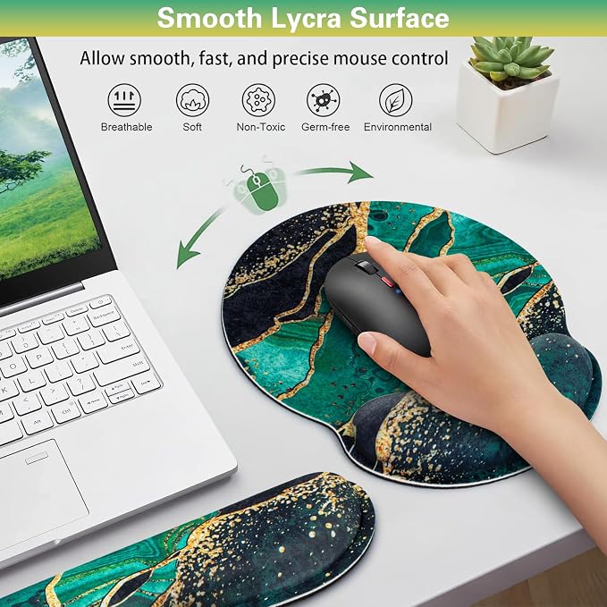 Mouse Pad Green with Wrist Rest Set, 3-in-1 Wrist Support Mousepad Set - Image 3
