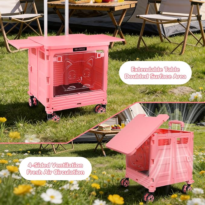 FELICON SELORSS Folding Utility Cart Portable Rolling Crate Handcart-Pink | - Image 6