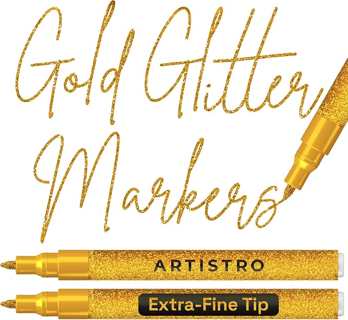 ARTISTRO 2 Glitter Gold Acrylic Paint Markers by ARTISTRO