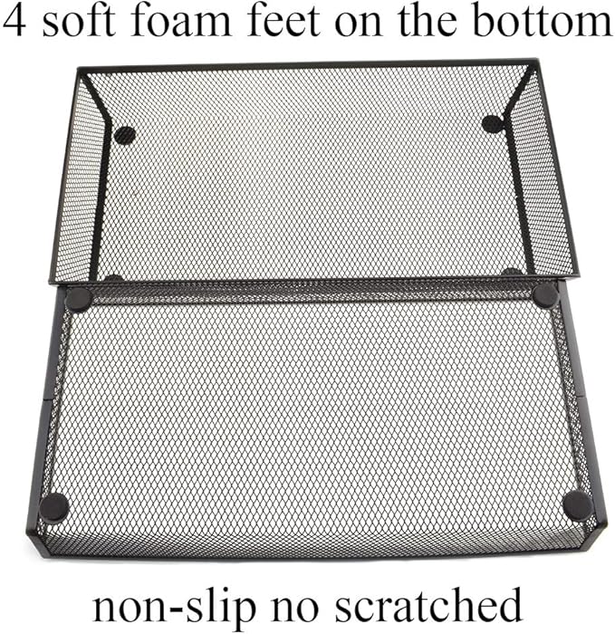 HAHIYO Stackable Mesh Tray Cup 12 x 6 x 2 inches Sturdy Container for Desk Drawer Organizer Collection for Home Office School kitchen Soft Foam Feet No Sharp Edges 1 Pack Black-DeskLoop Office
