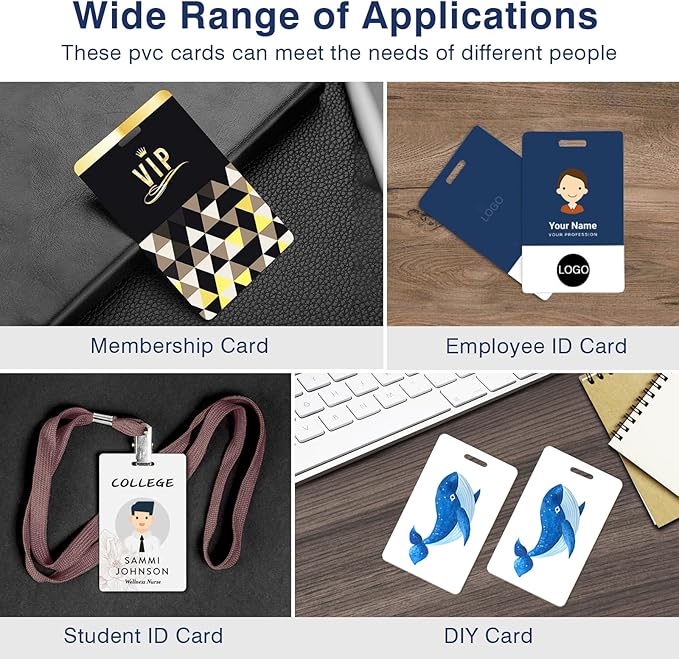 100 Pack Premium Blank PVC Cards with Slot Punch on Short Side - Vertical Slot Punch Blank ID Cards- CAETOUNG CR80 30 Mil Graphic Quality White Plastic Cards for Photo ID Badge Printers