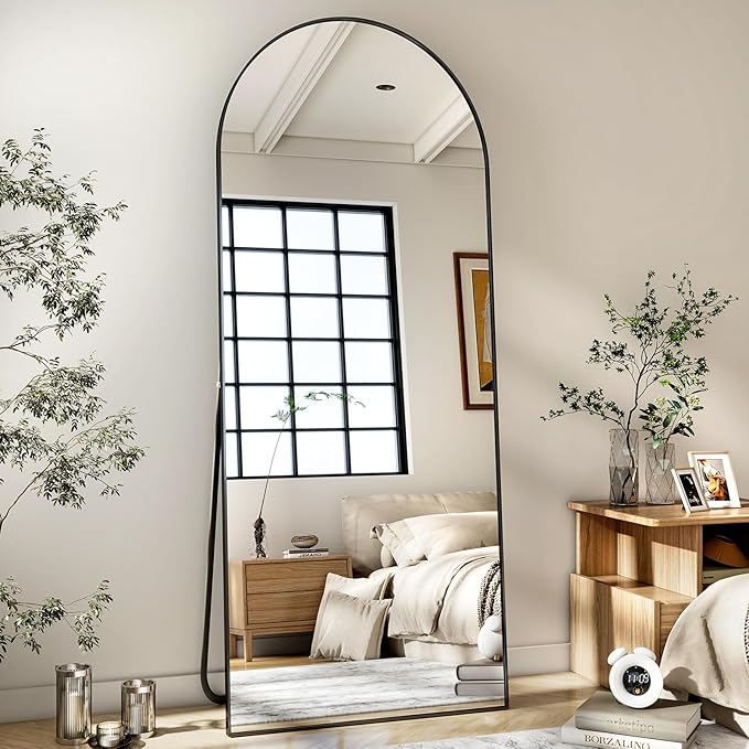 HARRITPURE 65"x24" Arched Full Length Mirror Free Standing & Wall-Mounted Full-Length Mirror with Stand Modern Black Mirror for Living Room Bedroom Cloakroom Aluminum Frame-DeskLoop Office