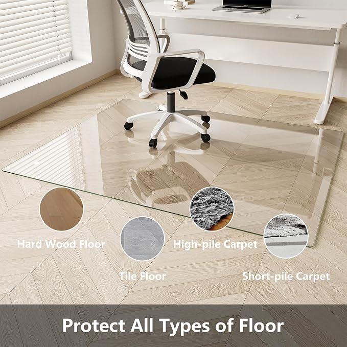 Koonmi Glass Chair Mat for Carpet, Tempered Glass 40"x60" Office Chair Mat - Image 4