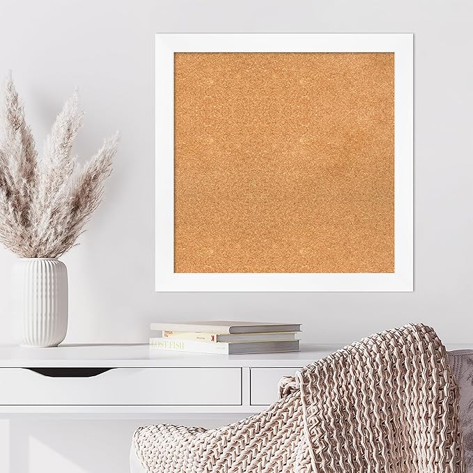 Amanti Art Natural Cork Board for Wall, 27x27 Vision Board with White Frame, Medium Corkboard Office Decor for Home Organization, Modern Corkboard Pinboard to Display Items for Home Organization in-DeskLoop Office