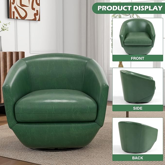 UIXE Faux Leather Swivel Accent Chairs Set of 2, Barrel Chair Upholstered Club Armchair for Living Room, Comfy Single Sofa Bedroom Side Reading Seat - Green-DeskLoop Office