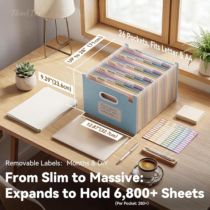 ThinkTex 26-Pocket Accordion File Organizer, Upright Open Top, Monthly Tabs - Image 2