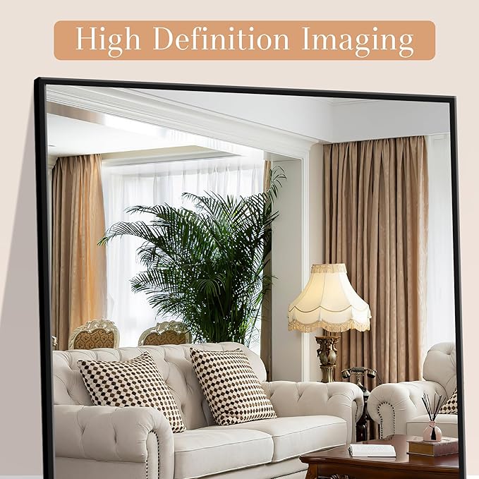 Large Size Full Length Mirror with Stand, 71"x32" Free-Standing Leaning Wall-Mounted Mirrors, Elegant Body Mirror for Living Room, Bedroom & Cloakroom, Black-DeskLoop Office