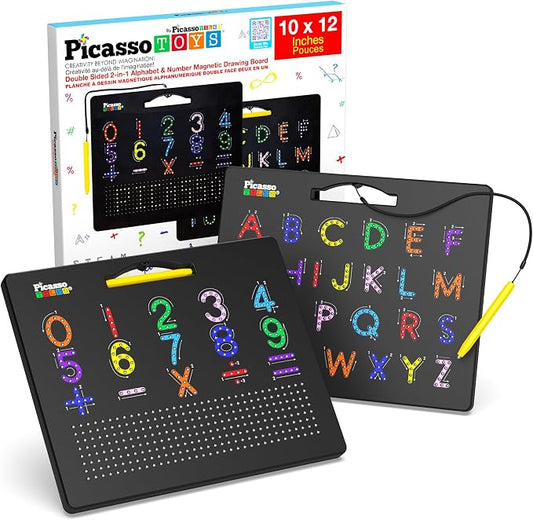 PicassoTiles 2in1 Magnetic Drawing Board Toy 12x10 In Large Magnet Bead Pad by PicassoTiles
