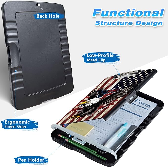 Clipboard with Storage, 9.5x14 High Capacity America Falg Eagle Storage - Image 2