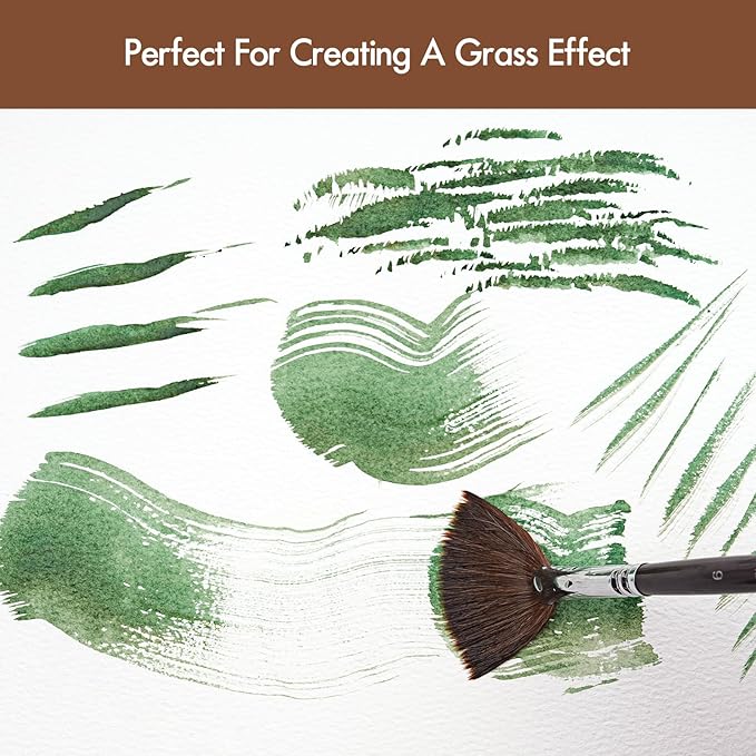 Sable Watercolor Brushes Professional, Fuumuui 7Pcs Sable Brush Set Variety Shapes with Flat, Round Pointed, Cat's Tongue Oval Wash Fan Brush Perfect for Watercolor Gouache Inks Painting-DeskLoop Office