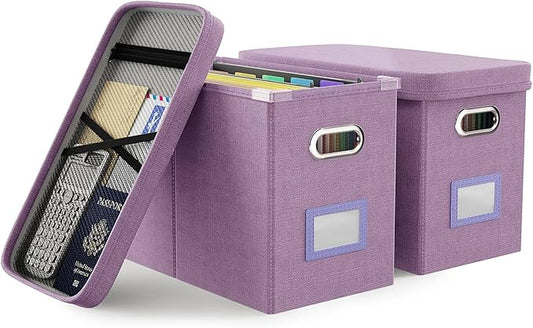 Oterri File Organizer With Lid, Hanging Filing Box With Mesh Pocket, Document Organizer for Letter Files, Portable Storage for Office & Home (2 PCS, Taro Purple)-DeskLoop Office
