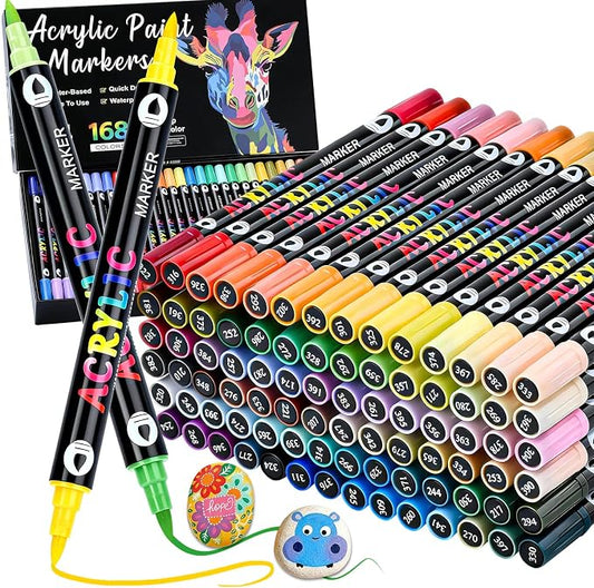 168 Colors Acrylic Paint Markers Pens Set, 84 Pack Dual Brush Tip Acrylic Paint by Unknown