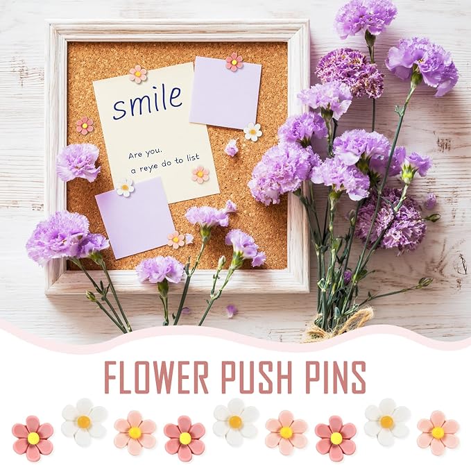 50Pcs Cute Flower Push Pins Decorative Floret Thumb Tacks | 3 pastel flower - Image 4