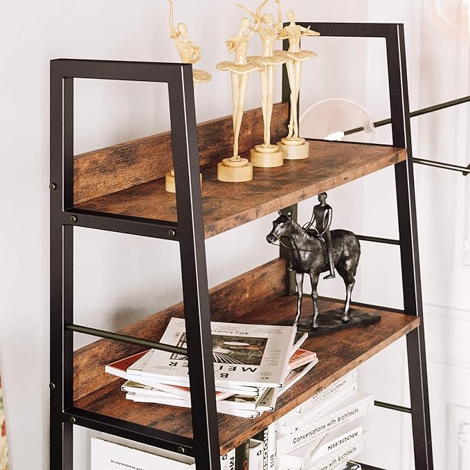 IRONCK Industrial Bookshelves and Bookcases, Ladder Shelf 5 Tiers with Metal Frame for Living Room, Home Office, Rustics Brown-DeskLoop Office