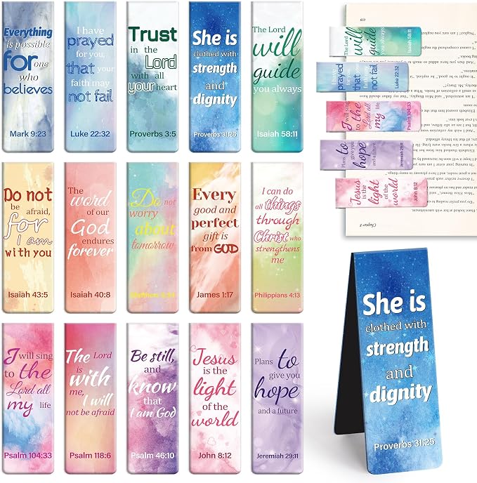 Magnetic Bookmarks, Tumwisk 15PCS Large Bible Quotes Christian Bookmarks by Unknown