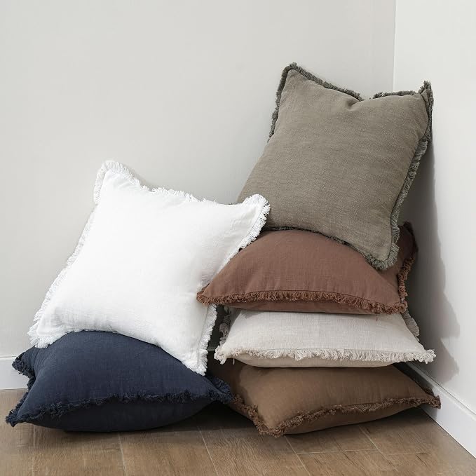 Foindtower Set of 2 Decorative Linen Fringe Throw Pillow Covers Cozy Farmhouse - Image 6
