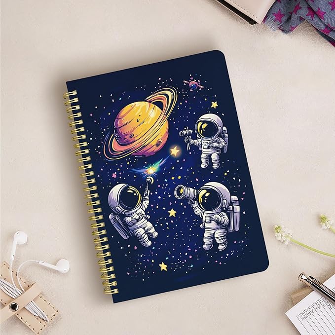 Cute Spiral Notebook journal B5 Aesthetic Pretty Design for Women Girls Kawaii with Pocket, 10 x 7.2 inch, Lined, Astronaut-DeskLoop Office