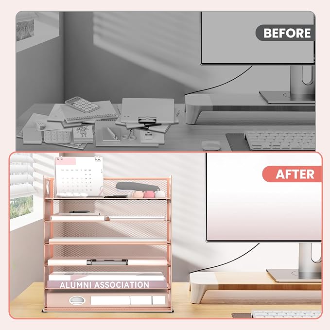 Daltack 6 Tier Paper Organizer for Desk, Paper Letter Tray Organizer for Desks - Image 7
