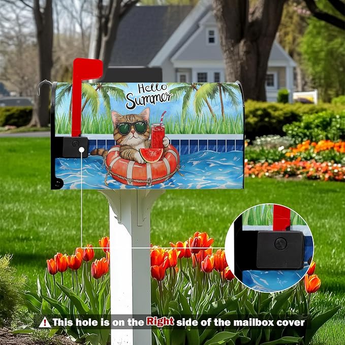 Hello Summer Funny Cat Mailbox Covers Magnetic Tropical Plants Watermelon - Image 5