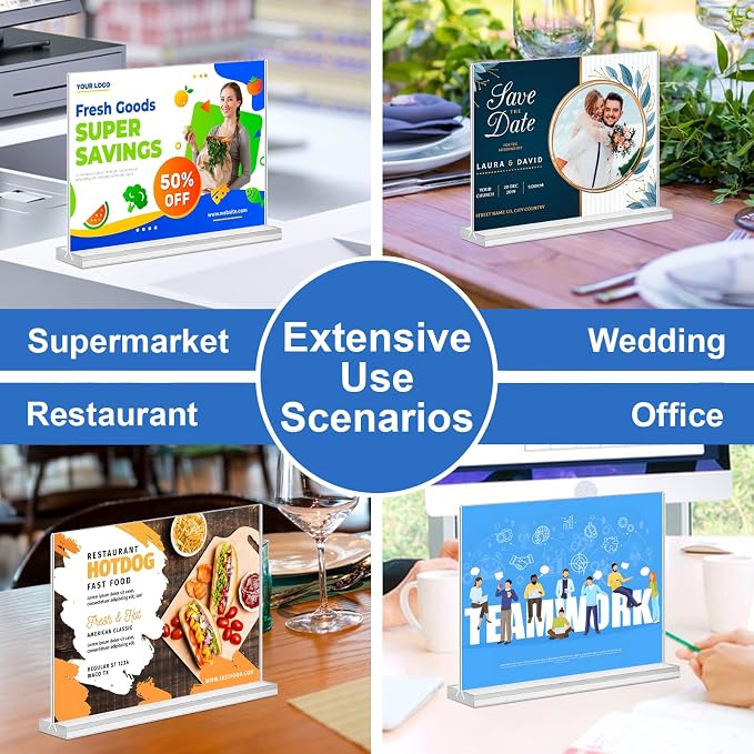 Acrylic Sign Holder 6x4, 6 Pack Clear Sign Holder Double Sided Table Menu - Image 7