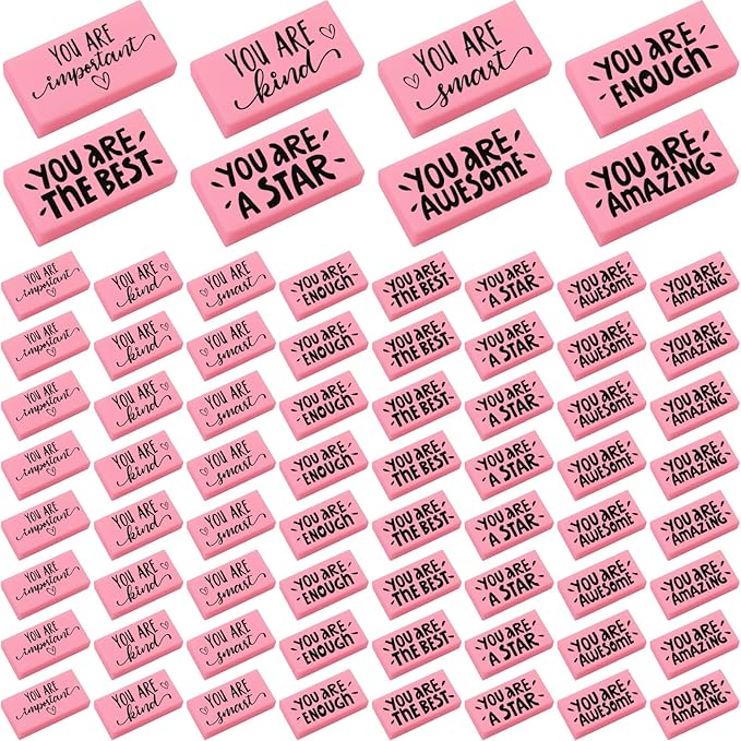 PerKoop 100 Pcs Pcs Inspirational Pink Erasers Bulk Small Motivational Block Pencil Erasers Back to School Gifts for Classroom Students Teachers Office Stationery Supplies-DeskLoop Office