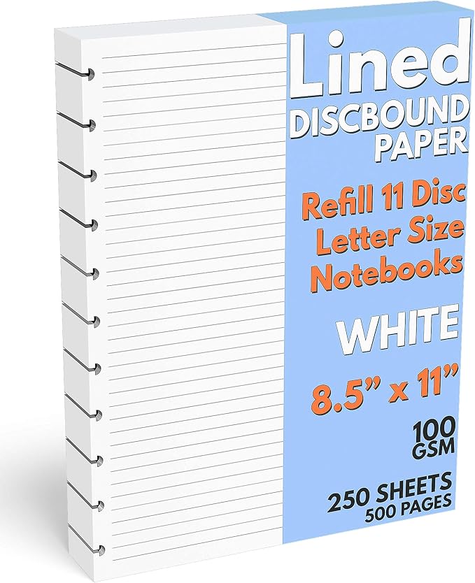 Discbound Letter Size Lined Paper Refill, 250 Sheets, 8.5 in x 11 in, 100 GSM by Sort+Out+My+Life