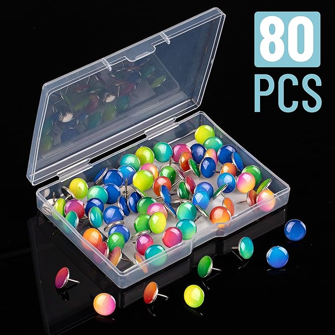 Mr. Pen- Flat Thumb Tacks, 80 Pack, Colorful | Flat Push Pins - Image 2