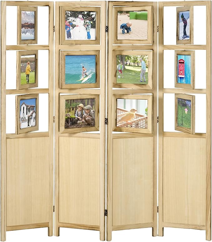 NicBex Room Divider 4 Panel Room Dividers with Photo Frames and Cardstocks Partition Room Dividers and Folding Privacy Screens 5.6 FT Wall Divider for Room Separation,63" W x 0.75" D x 67" H, Natural-DeskLoop Office