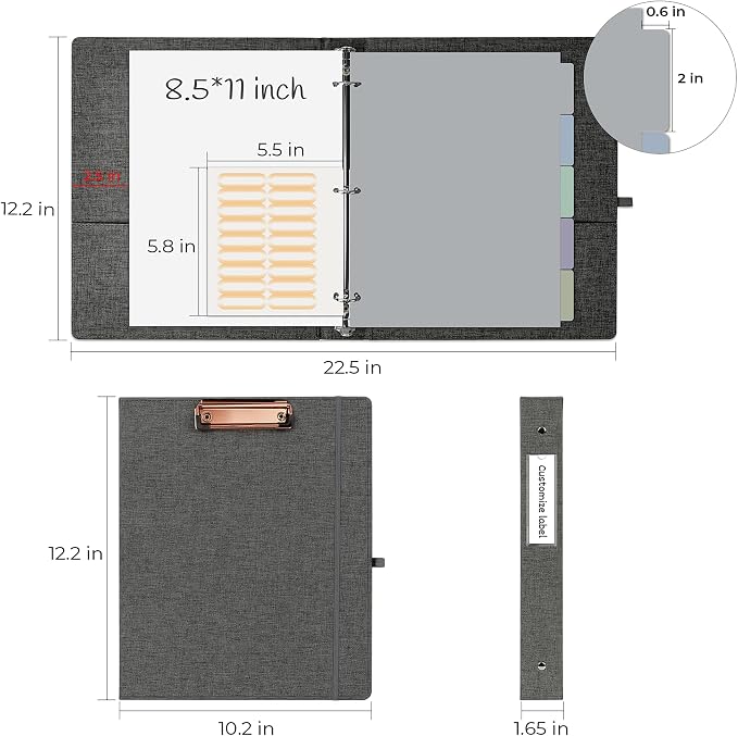 EYROZILL 3 Ring Binder, 1 Inch Linen Binder Organizer - Image 5
