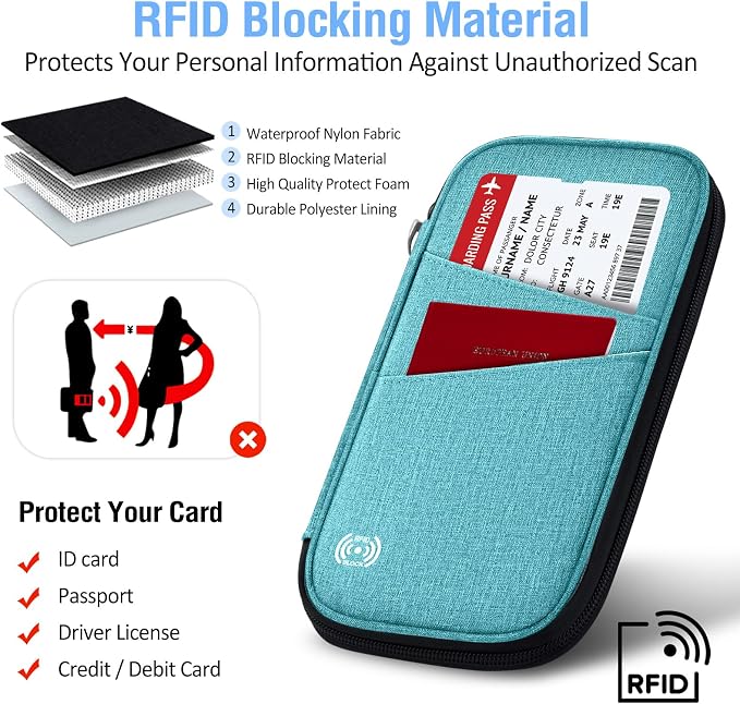 BKNOOU Family Passport Holder RFID Blocking Travel Document Organizer | Large - Image 2