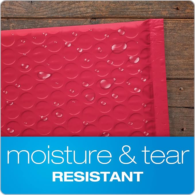 Quality Park Bubble Mailers, 6 x 9 Shipping Envelopes, Water Resistant Red Poly - Image 2