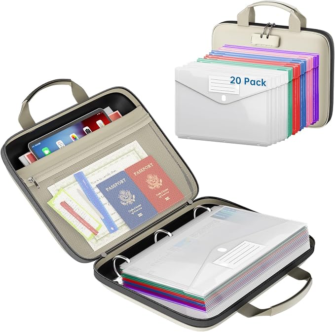 Binder Folders Organizer with 20 Pack Heavyweight Plastic Pockets, Fireproof by ZOOPIP