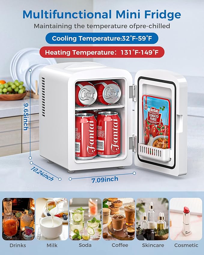 Mini Fridge, 4L/6 Cans Cooler & Warmer Portable Compact Refrigerator, Small Skincare Fridge for Makeup Food and Drinks, Small Cooler for Bedroom, Cosmetics, Car, Office, White-DeskLoop Office