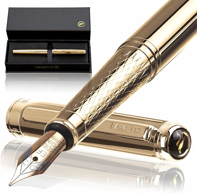 Gold Luxury fountain pen (Made In USA) fancy gift set for women, Real 24K Gold Plating, Professional executive pen gift set for men (Lux fountain Gld)-DeskLoop Office