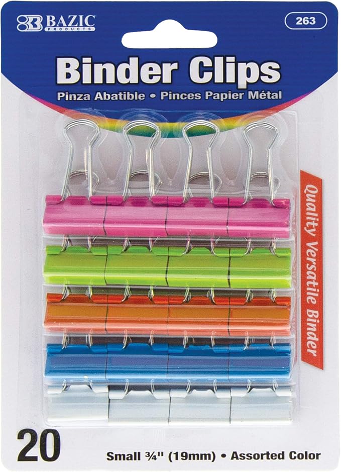BAZIC Products Small Binder Clips, 3/4 in, 20 Ct, 24-Box | assorted color by BAZICProducts